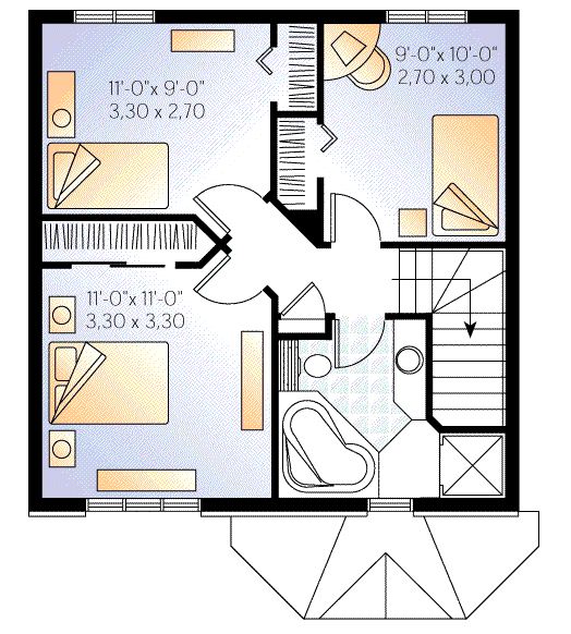 Plano de casa de 3 dormitorios y dos pisos