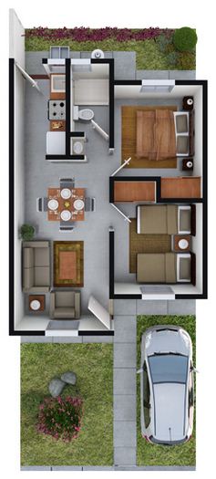 Plano de departamento de 60 m² con cochera