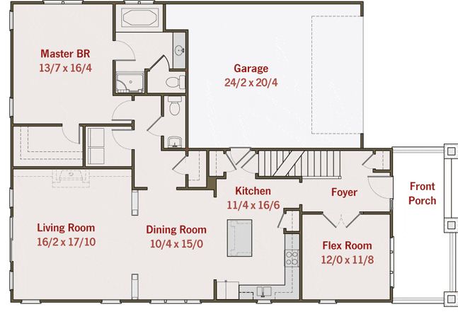 Plano de casa familiar de 3 dormitorios