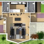 Plano de casa moderna de 3 dormitorios en 3D