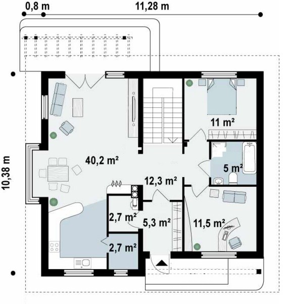 Plano de casa con techo a 4 aguas planta baja