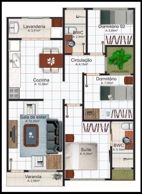 Plano de casa pequeña de 3 dormitorios