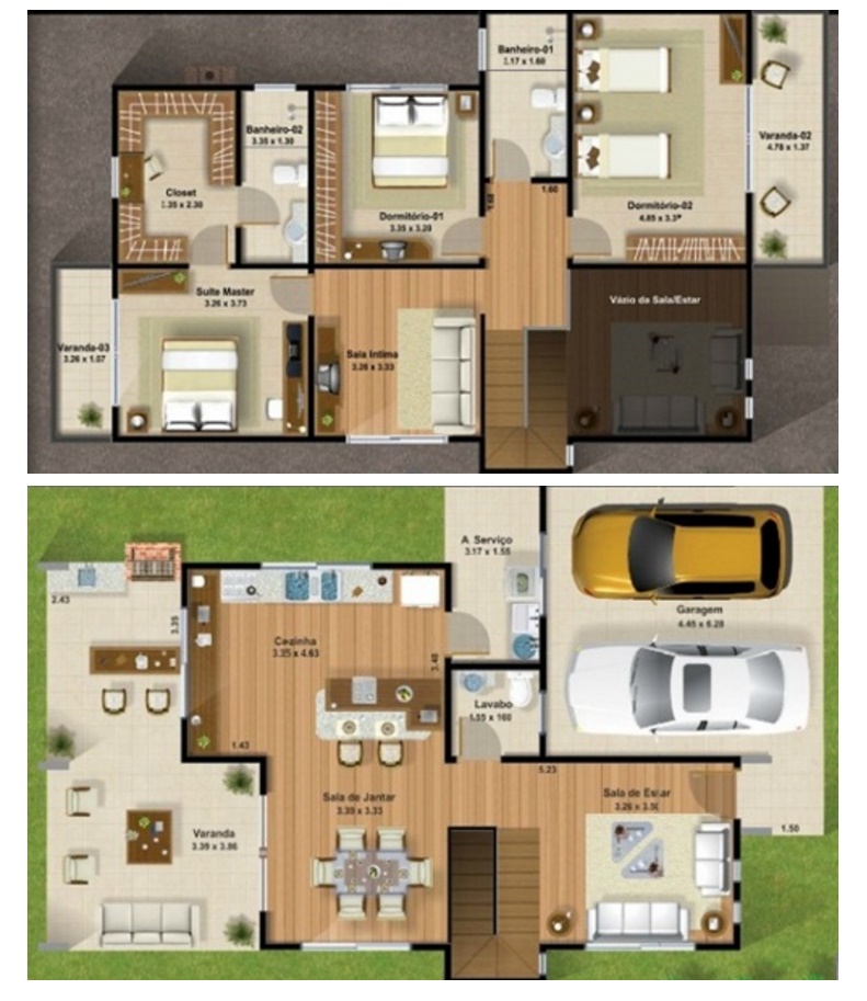 Plano de casas modernas con garage doble
