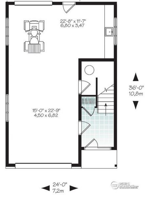 Modelo de casa de 2 pisos y un solo dormitorio