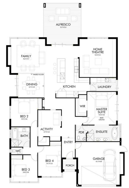 Plano de casa con estilo oriental de un piso