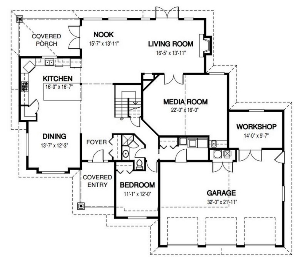 Plano de casa grande con 5 dormitorios