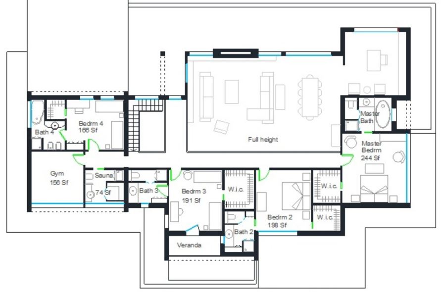 planos de casas modernas de una planta 4 dormitorios