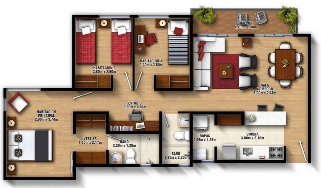 plano casa 3 dormitorios 1 planta | Planos de casas modernas
