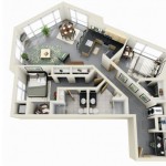 Plano de piso moderno de 2 habitaciones