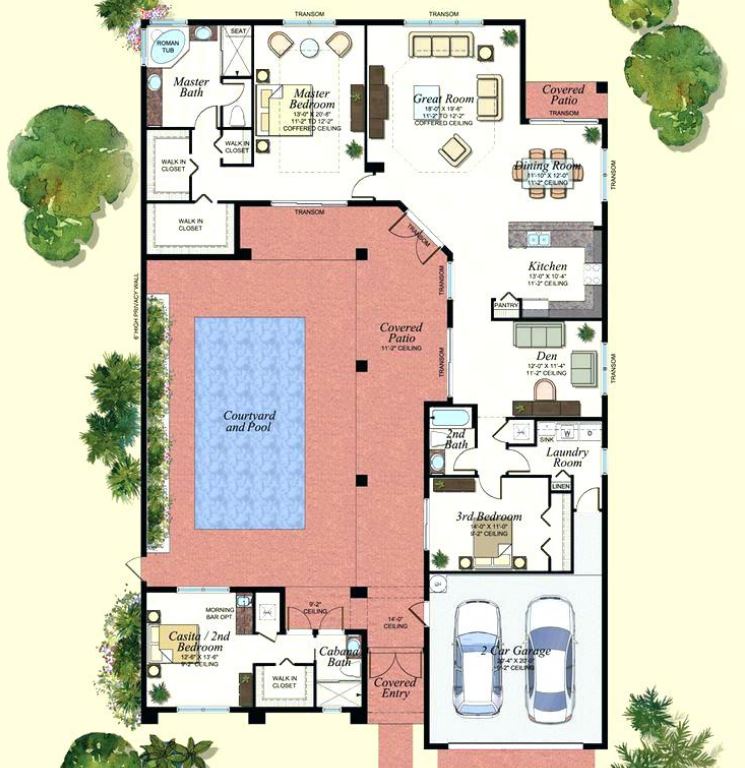 Plano de casa con piscina interior