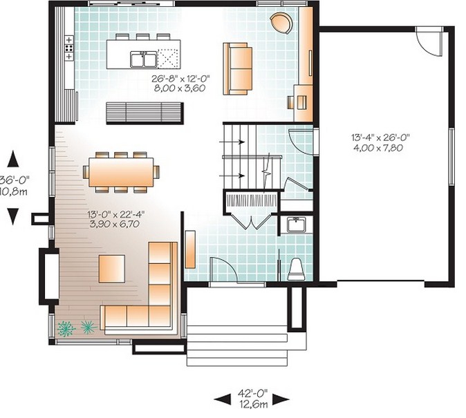 Plano de casa de dos pisos con garage lateral | Planos de casas modernas